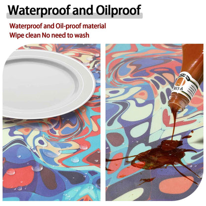 Opstellen Round Tablecloth Waterproof Boho Fitted Vinyl Table Cloth Summer Fall Outdoor Circle Cover for 36-44" Tables Kitchen Dining Apartment Essentials Camping Picnic Party Decor Housewarming Gifts