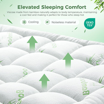 HYLEORY Mattress Topper Queen Size - Thick Bamboo-Viscose Cooling Pillow Top Mattress Pad Breathable Fluffy Soft Mattress Cover with 8-21" Deep Pocket, Green