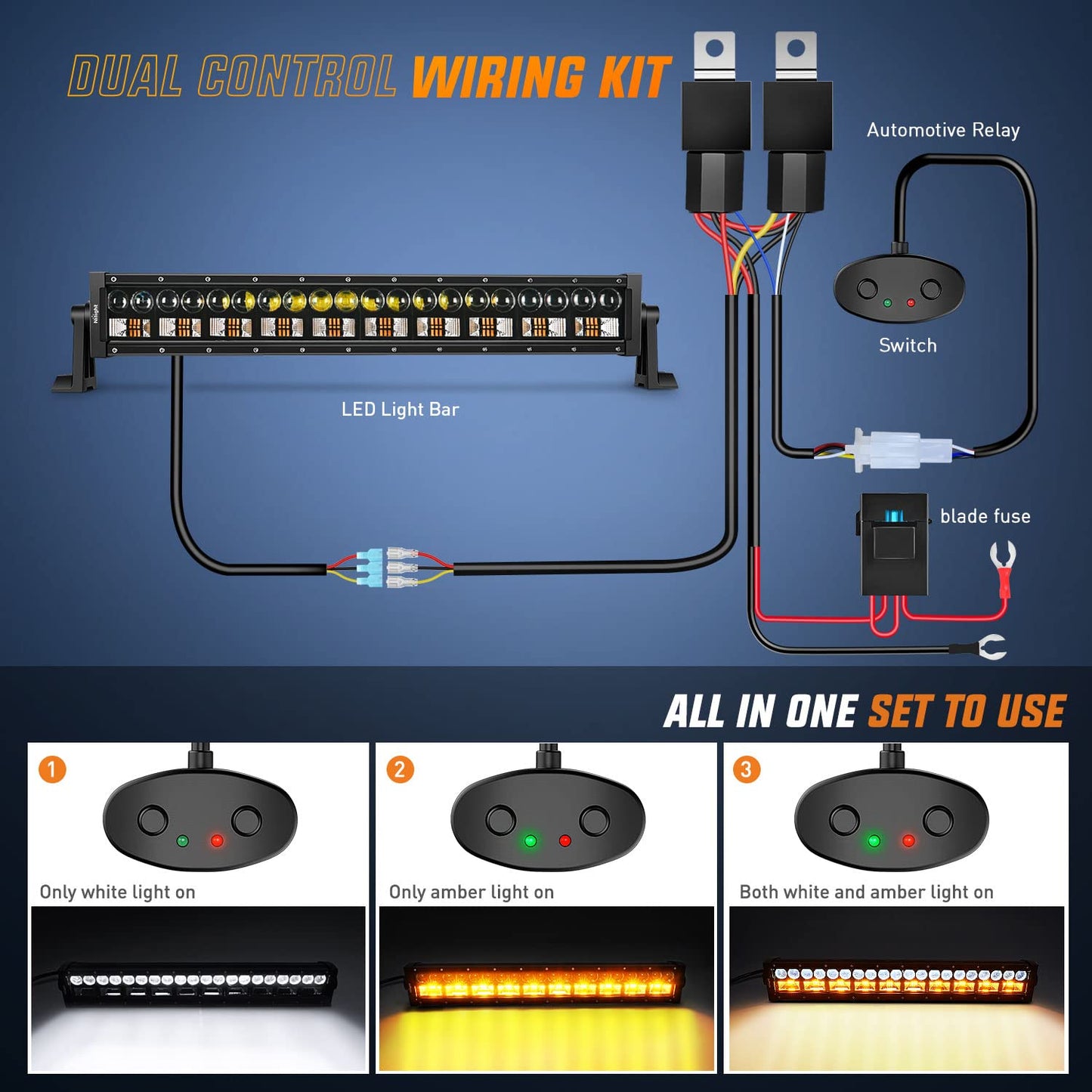 Nilight LED Light Bar 7D 22Inch 150W Spot Flood Combo Beam Amber White Work Offroad Lighting Driving Fog Lights for SUV ATV UTV Pickup Truck Boat