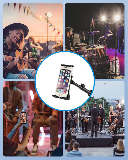 Moukey Tablet Holder for Microphone Stand, Adjustable Mic Music Stand Phone Holder Mount, Compatible with iPad, iPhone, Android, All 4.7 to 12.9 Inches Tablets & Smartphones