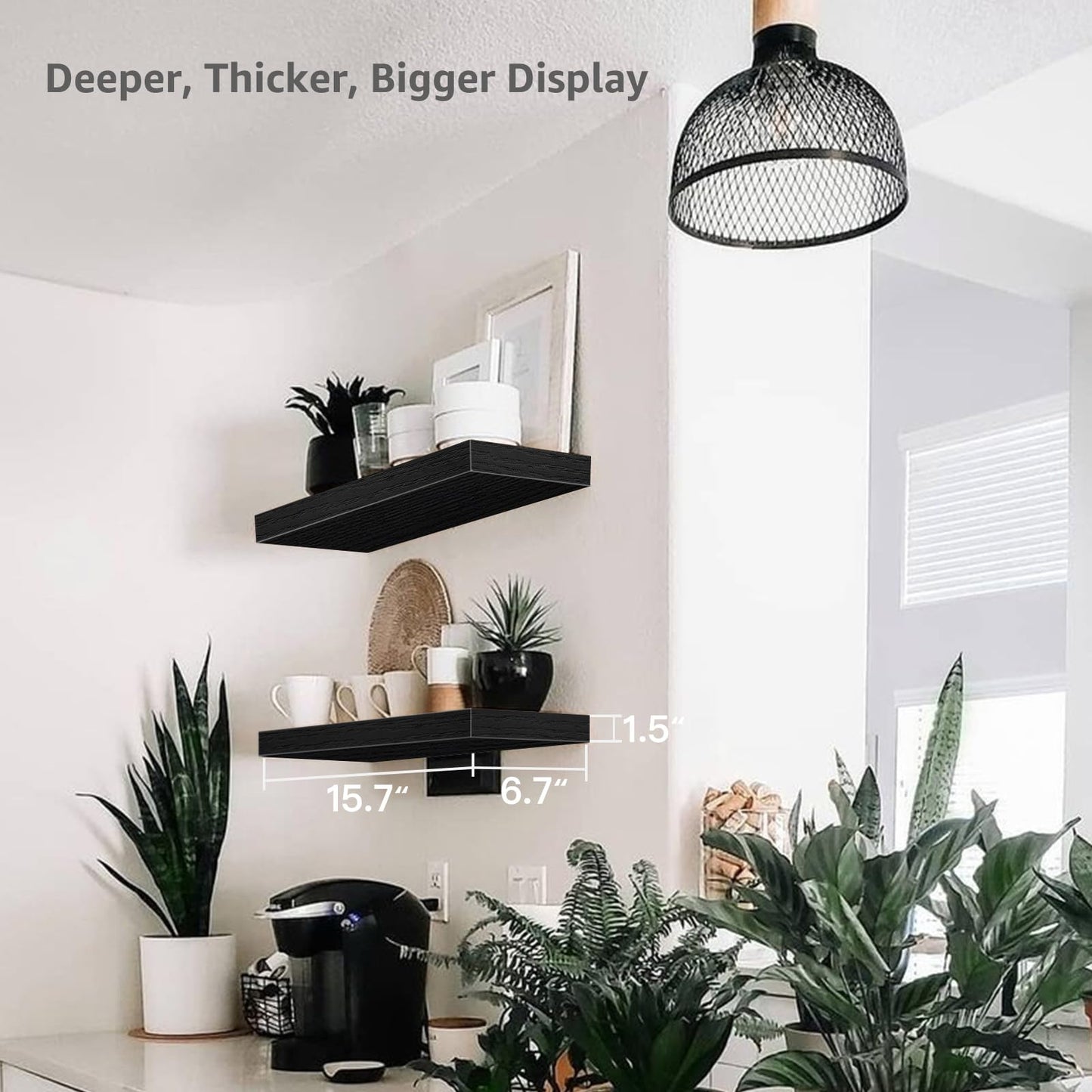 QEEIG Black Bathroom Floating Shelves for Wall Shelf Over Toilet Wall Mounted Farmhouse Small 16 inch Set of 2 (008-40B)