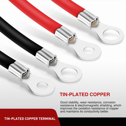 Nilight 6 AWG 20 Inch Each Battery Power Inverter Cables w/Tinned Wire Terminals Red Black 3/8 Inch Lugs Copper Parallel Oxygen-Free Wires for Solar Motorcycle Automotive Cars