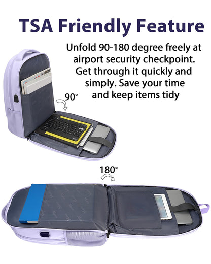 MATEIN Womens College Backpack, Stylish Casual Bag with Trolley Sleeve Fits 17 Inch Laptop, Water Resistant Work Commute Daypack with USB Charging Port, Graduation Gifts, Purple Blue