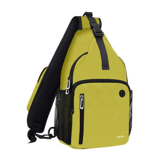 MOSISO Sling Backpack Bag, Crossbody Shoulder Bag Travel Hiking Daypack Chest Bag with Front Square Pocket&USB Charging Port, Yellow