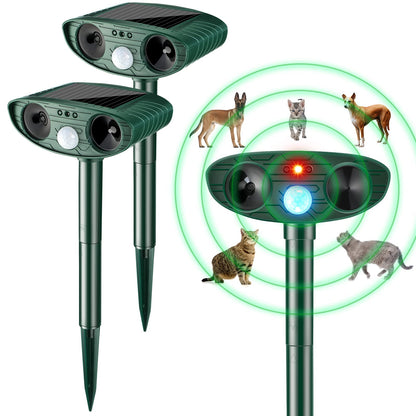 Kittmip Ultrasonic Animal Repellent Outdoor Solar Powered Repeller Cat Dog Deer Deterrent Waterproof Motion Sensor Deterrent for Yard Garden Rabbit Squirrels Fox Pest(Green,2 Pieces)