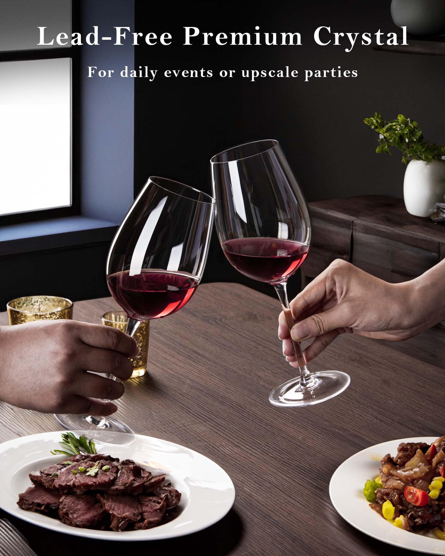 JBHO Crystal Wine Glasses - Hand Blown Red or White Wine Glasses -18 Ounce - Set of 2 - Lead-Free Premium Crystal - Long Stem Wine Glasses - Clear