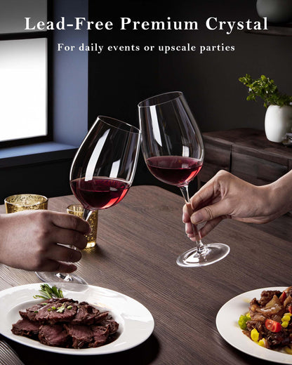 JBHO Crystal Wine Glasses - Hand Blown Red or White Wine Glasses -18 Ounce - Set of 2 - Lead-Free Premium Crystal - Long Stem Wine Glasses - Clear