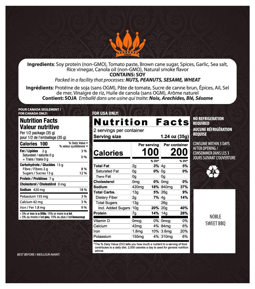 Noble Jerky - Vegan, Vegetarian, Plant Based Snacks, 70 Gram Bags, (3 Bags) (BBQ)