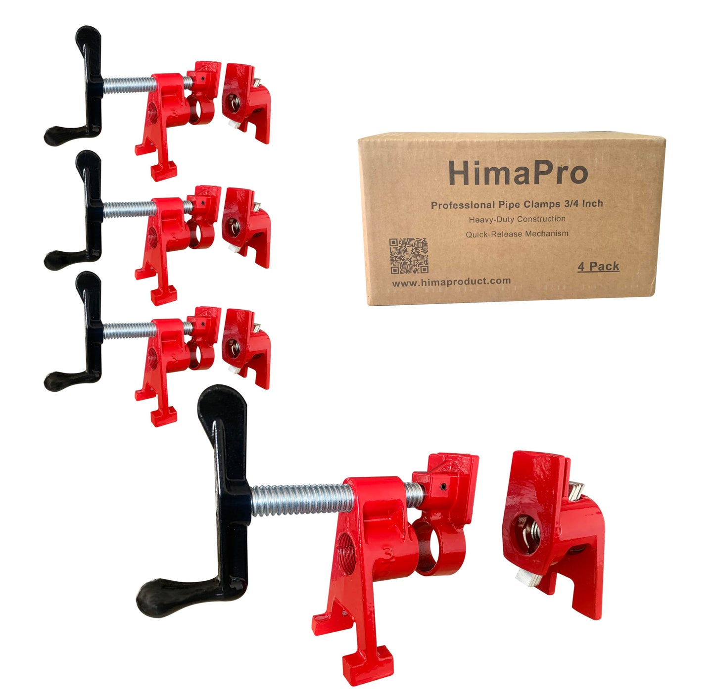HimaPro 4-Pack 3/4 Inch H-Style Professional Pipe Clamp Set - Designed For Woodworking, Carpentry, Home Improvement, and DIY Jobs