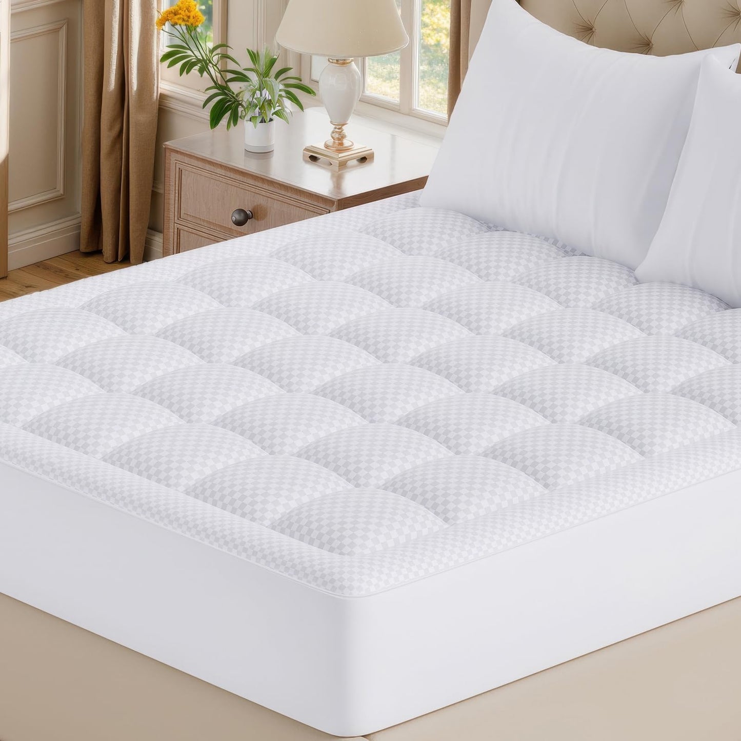 OLANLY Twin Quilted Fitted Mattress Pad, Elastic Fitted Mattress Topper, Cooling Soft Mattress Cover Stretches up to 21 Inches Deep, Machine Washable Mattress Protector (39x75 inch, White)