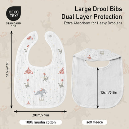 GLLQUEN BABY Muslin Drool Bibs for Boys Girls 8 Pack, Adjustable Baby Bibs for Drooling and Teething, Soft Cotton Baby Bandana Bib for Newborn Feeding Essentials (Circus)