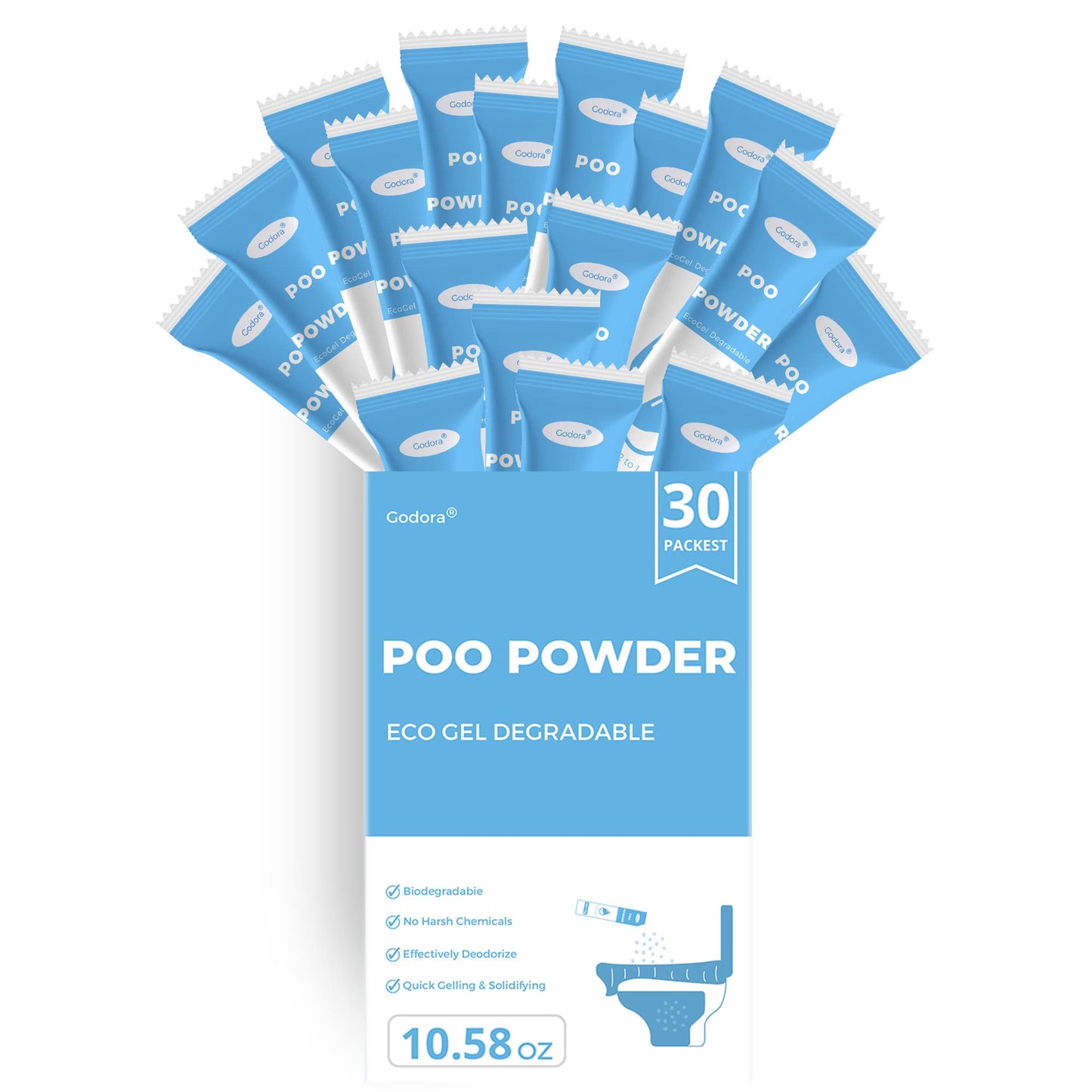 30 Packs ECO-Friendly Portable Toilet Poo Urine Gel Powder, Portable & Fast-Absorbing Camping Toilet Gel, Rapidly Biodegradable Eco Poo Urine Gel, Outdoor Portable Bedpans & Emergencies