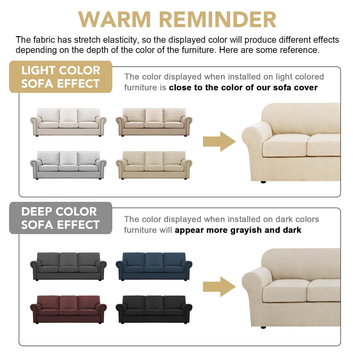 H.VERSAILTEX 4 Piece Stretch Couch Covers for 3 Cushion Couch Sofa Furniture Slipcovers Feature Upgraded Thicker Jacquard Fabric (Sofa, Natural)