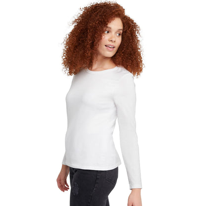 Hanes Long Sleeve Cotton T-Shirt, Lightweight Crewneck Tee for Women, Modern Fit, White, Large