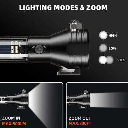 Otdair Solar/Rechargeable LED Flashlight, Multi Function Ultra Bright Flashlight, Emergency Strobe Light, USB-C Rechargeable, Survival Gear and Supplies, 5 Modes for Outdoor, Camping, Hiking, 2 Pack