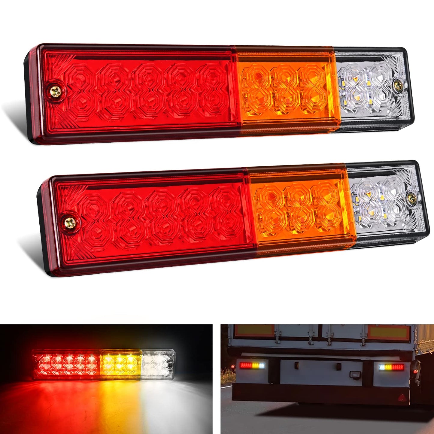 Nilight Trailer Tail Light Bar 2PCS 20LED Brake Running Turn Signals Reverse lights IP65 Waterproof for 10-30V Truck Trailers Caravan Van RV UTV Camper Boat