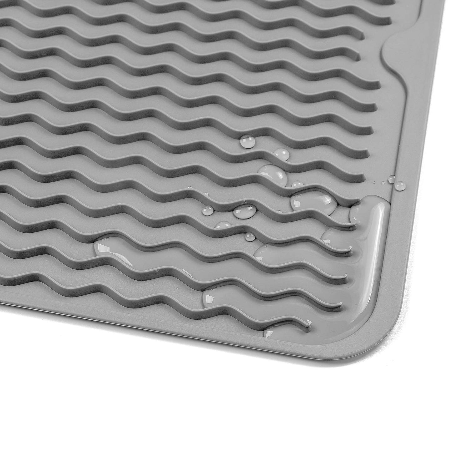MicoYang Silicone Dish Drying Mat for Multiple Usage,Easy clean,Eco-friendly,Heat-resistant Silicone Mat for Kitchen Counter or Sink,Refrigerator or drawer liner Grey L 16 inches x 12 inches