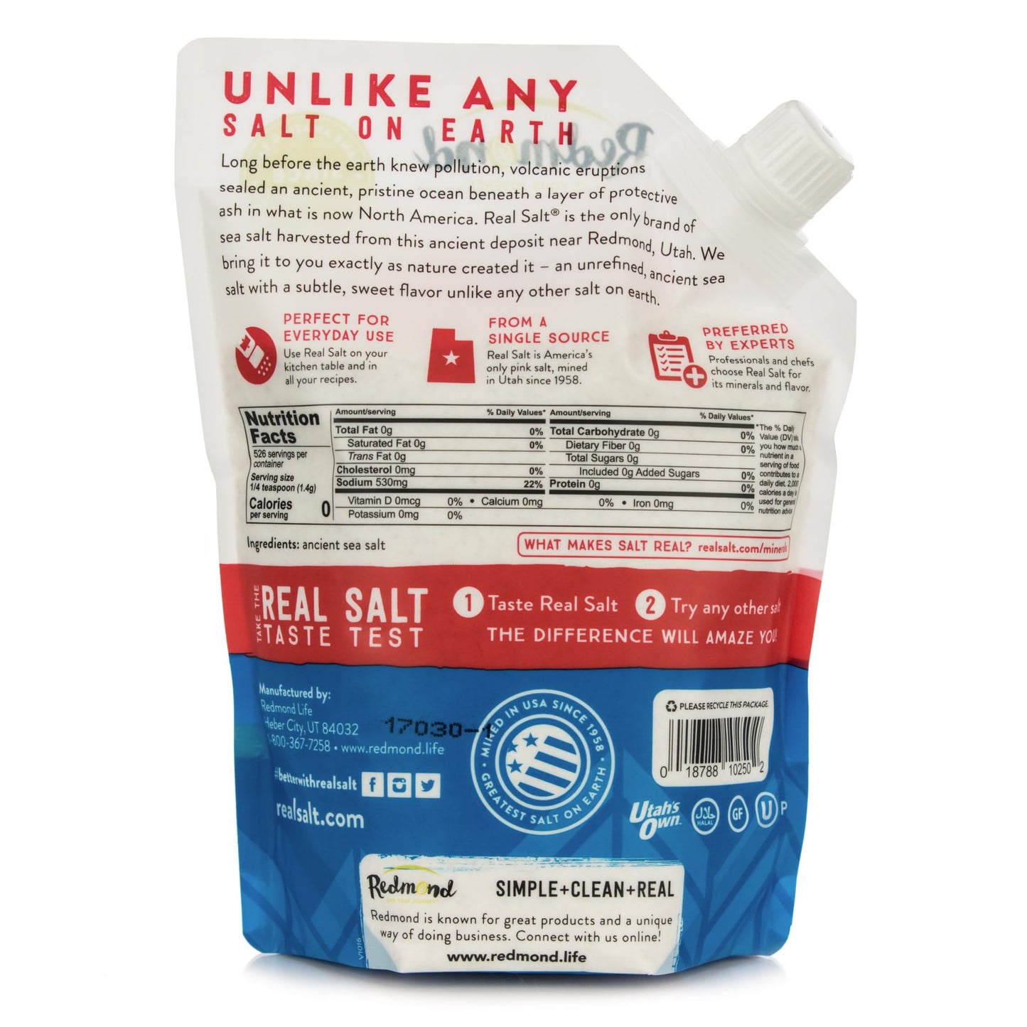 Redmond Real Salt - Ancient Fine Sea Salt, Unrefined Mineral Salt, 16 Ounce Pouch (1 Pack)