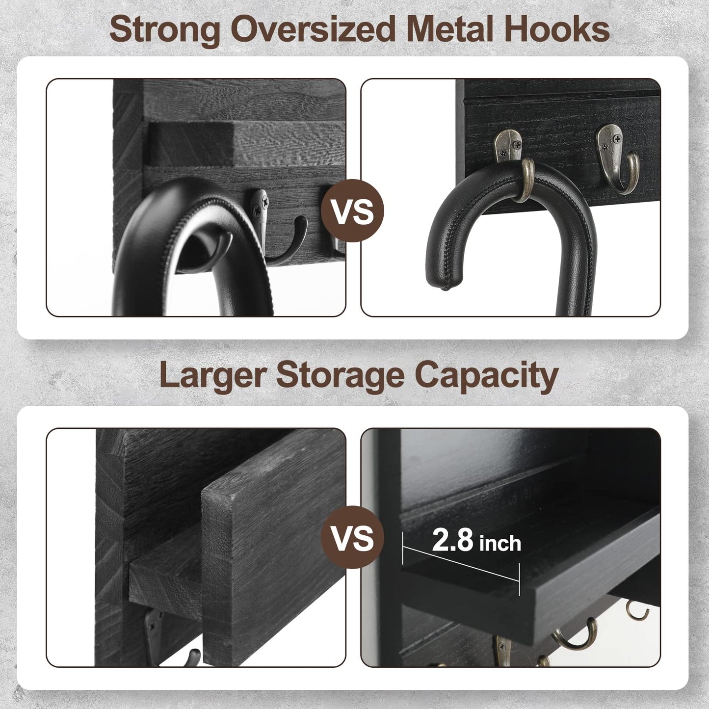 Lwenki Mail Organizer for Wall Mount – Key Holder with Shelf Includes Letter Holder and Hooks for Hallway Farmhouse Decor – Rustic Wood with Flush Mounting Hardware (16.5” x 9.1” x 3.4”) (Black)