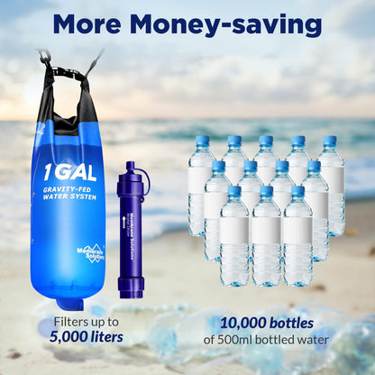 Membrane Solutions Gravity Water Filter 1 Gallon, NSF/ANSI 42&372&401 Certified, 0.1μm Versatile Water Purifier Camping with Adjustable Tree Strap Storage Bag, Survival Gear for Emergency Preparedness