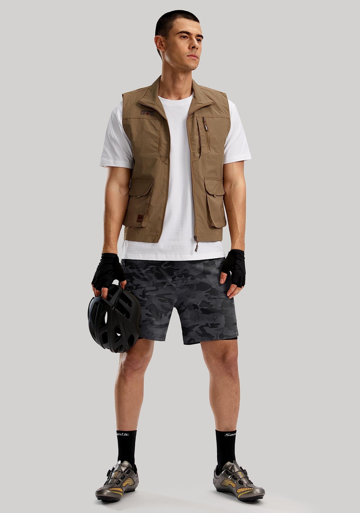 Men's Mountain Bike Shorts 3D Padded Loose-fit Biking Riding Cycling Bicycle Biker Cycle Padding Shorts for Men Zipper Pockets(Camo Black,L)