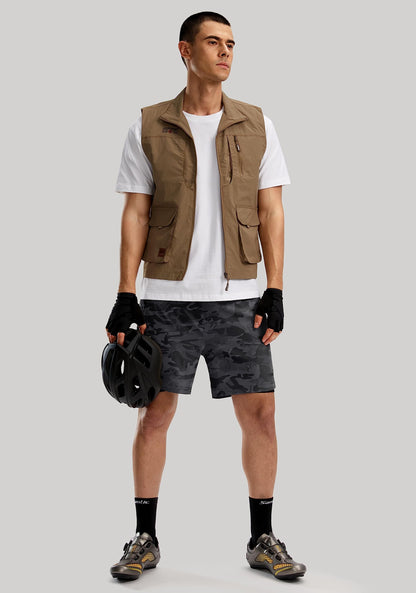 Men's Mountain Bike Shorts 3D Padded Loose-fit Biking Riding Cycling Bicycle Biker Cycle Padding Shorts for Men Zipper Pockets(Camo Black,L)