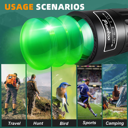 Pankoo 16X52 Monocular Telescope, 2025 High Power Prism Compact Monoculars for Adults Kids, HD Monocular Scope for Bird Watching Hiking Concert Travelling, D-Black