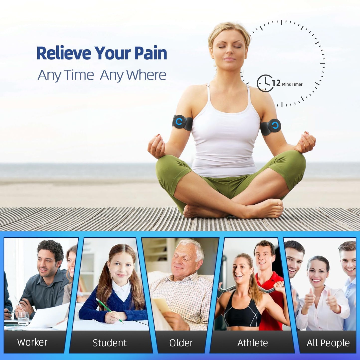 Mini Massager,Rechargeable Intelligent TENS Unit Muscle Stimulator for Pain Relief - FSA or HSA Eligible Deep Tissue EMS Massager Management for Back, Neck, Arm Electronic Pulse Machine