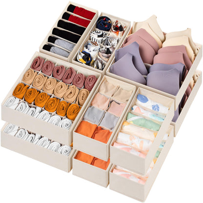 12 Pack Baby Clothes Organizer for Nursery, 116 Cells Fabric Foldable Dresser Closet Organizers and Storage Bins for Clothing, Women Men Underwear Socks, Bra, Ties, Scarf, Belt, Hair Accessories