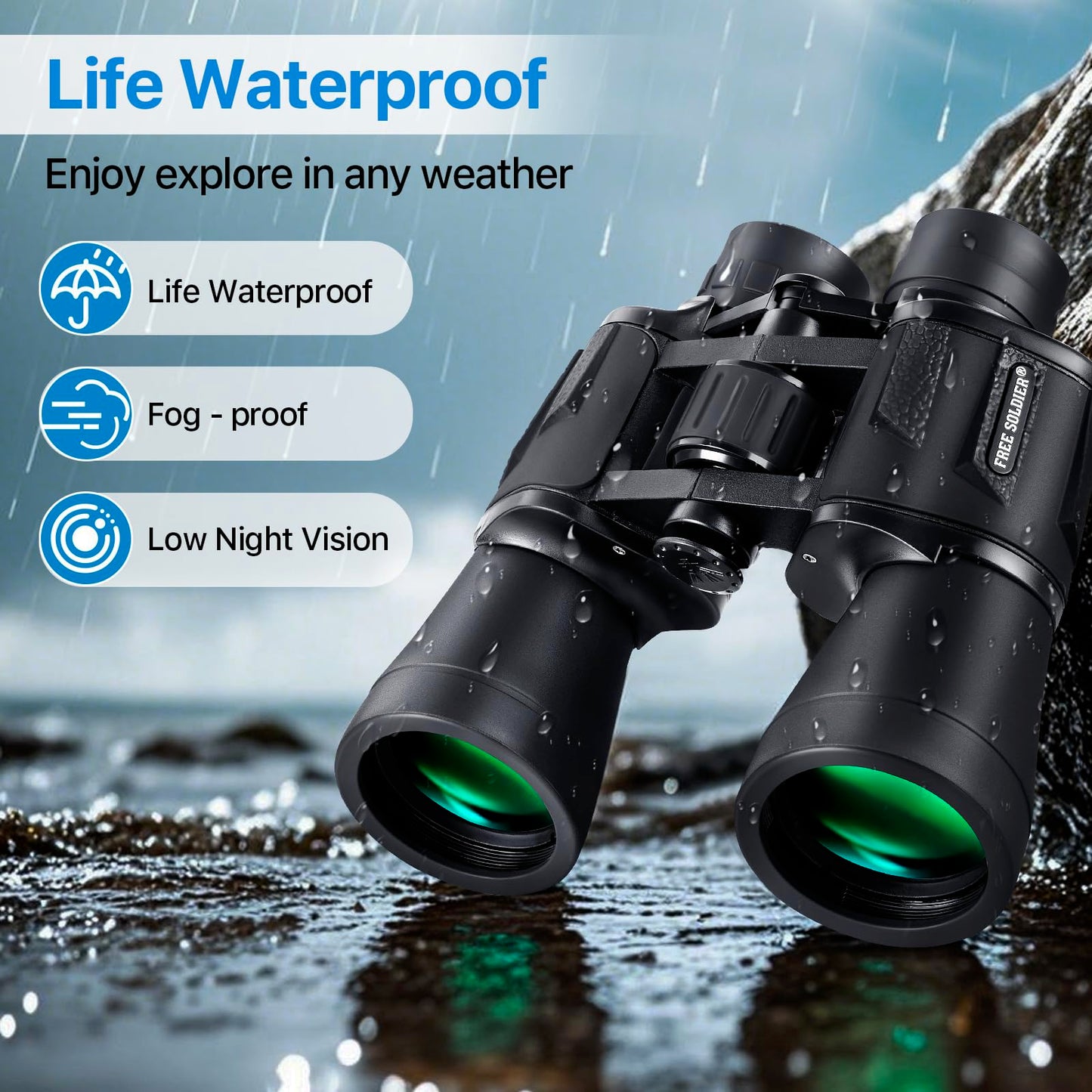 20x50 High Power Binoculars for Bird Watching 28mm Large Eyepiece Life Waterproof Binoculars for Hunting Hiking Concert Travel with Smartphone Adapter BAK4 Prism FMC Lens, Black