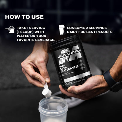 Muscletech 100% L-Glutamine Powder for Enhanced Muscle Recovery - Pure L Glutamine Muscle Growth Builder & Energy Boosting Nutritional Supplement for Men & Women - Unflavored, 60 Servings