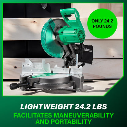 Metabo HPT 10-Inch Compound Miter Saw, 15-Amp Power Saw with Large 10-Inch Table, Precision Miter Angles, Single Bevel 0-45°, 24T TCT Blade, Positive Stops, Lightweight Design, C10FCGS