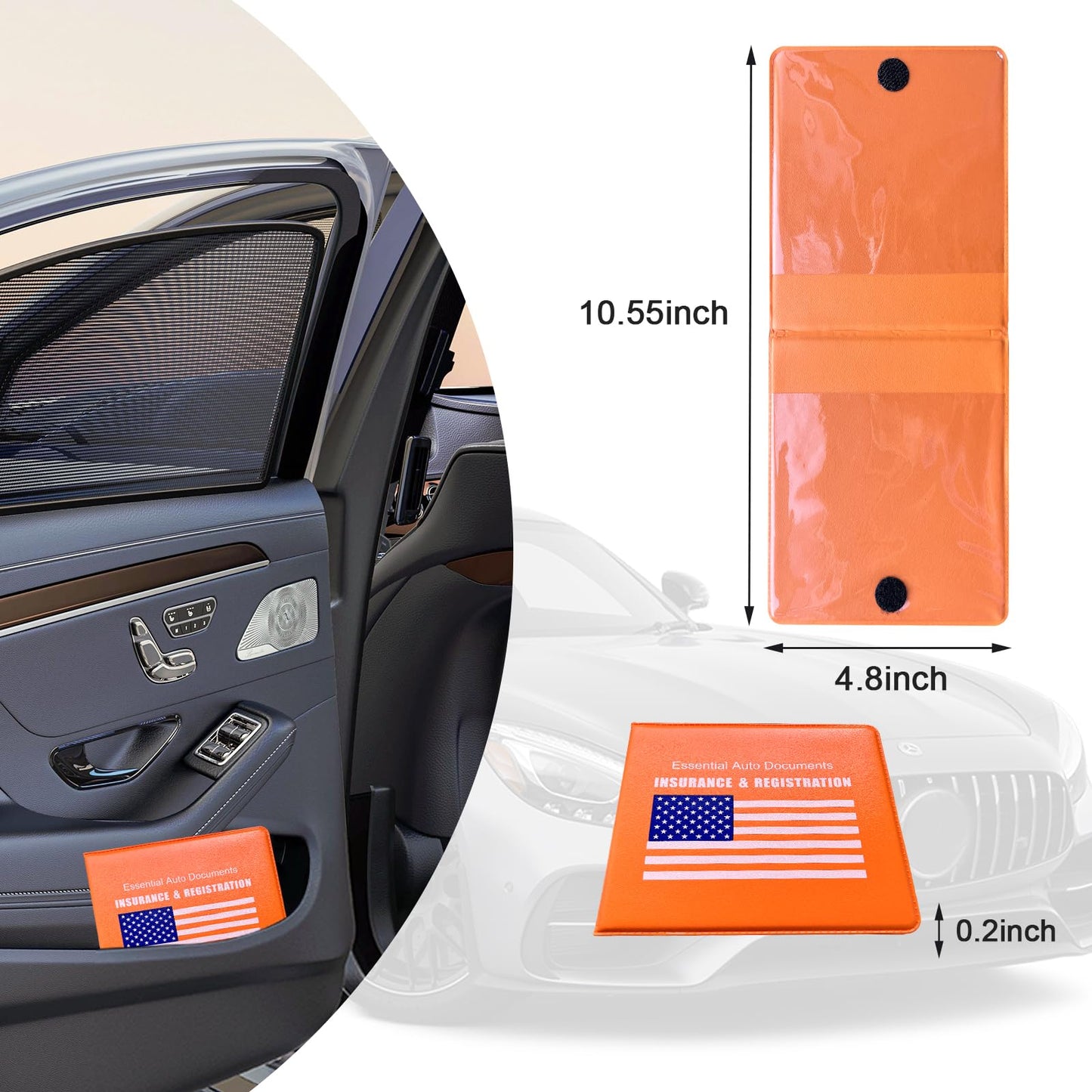 Ziciner Car Registration Insurance Holder, 2Pack Essential Auto PVC Card Document Glove Box Organizer with Velcro Closure, Universal Car Accessories for Men & Women (Orange/Blue Flag)
