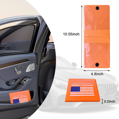 Ziciner Car Registration Insurance Holder, 2Pack Essential Auto PVC Card Document Glove Box Organizer with Velcro Closure, Universal Car Accessories for Men & Women (Orange/Blue Flag)