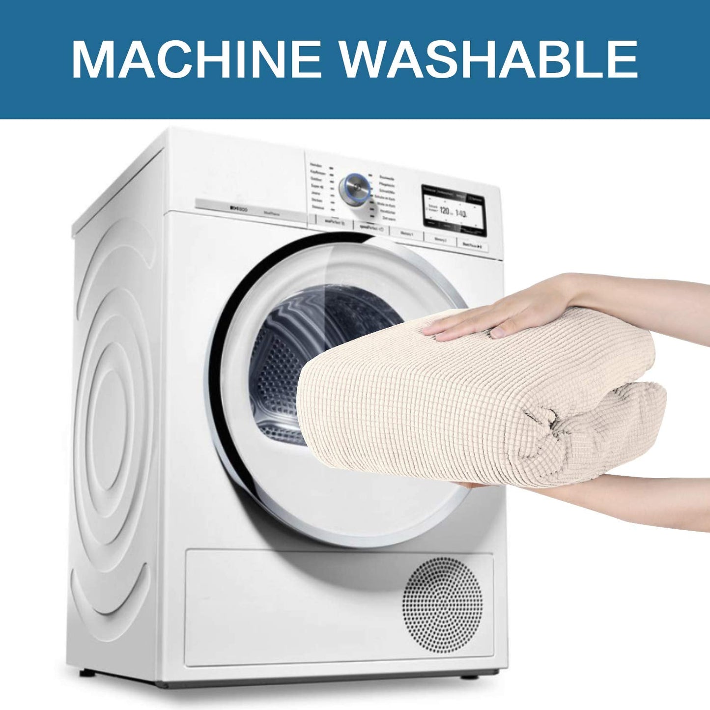 H.VERSAILTEX Stretch Sofa Covers for 3 Cushion Couch Covers Sofa Slipcovers for Living Room Feature Thick Checked Jacquard Fabric with Elastic Bottom, Sofa Large - Ivory