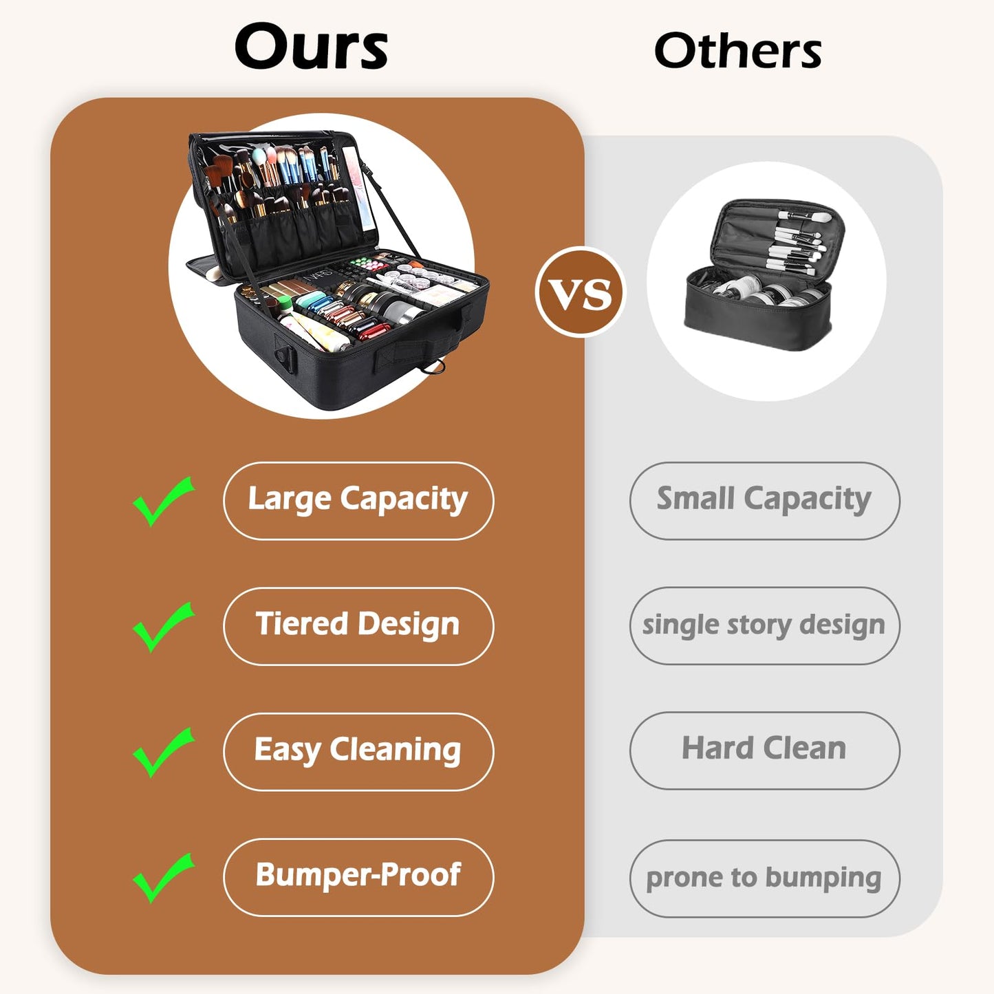 gzcz Large Capacity Travel Makeup Train Case 16.5 Inches Professional Makeup Cosmetic Case Portable Artist Cosmetics Brushs Organizer Storage Bag With Adjustable Dividers And Shoulder Strap (Black)