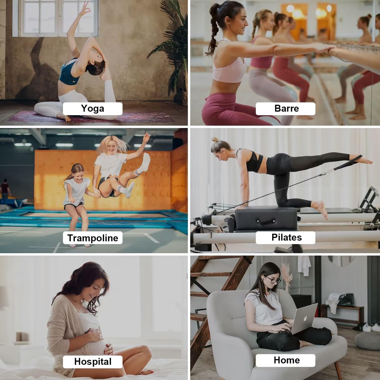 Pilates Socks for Women, Cushioned Ankle Grippy Non Slip Socks for Yoga, Hospital, Barre, Sports Home Slipper Sock 4 Pairs Black Size 9-11