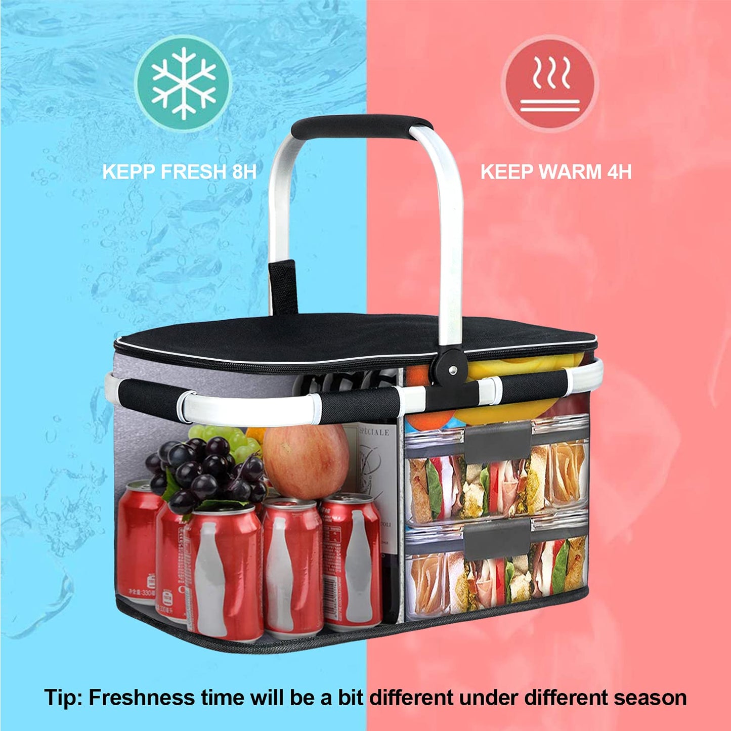 LIQING 35L Large Picnic Basket 2 Layers of Internal Pockets Leak-Proof and Insulated Folding, Internal Support Does Not House Warming Gifts New Home, Wedding Gifts for Couple