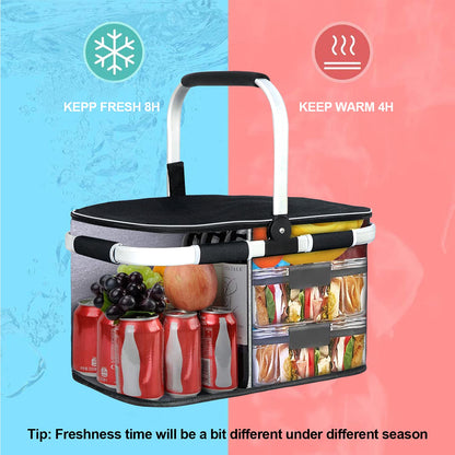 LIQING 35L Large Picnic Basket 2 Layers of Internal Pockets Leak-Proof and Insulated Folding, Internal Support Does Not House Warming Gifts New Home, Wedding Gifts for Couple