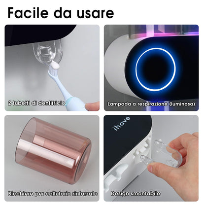 iHave Toothbrush Holders for Bathrooms, UV Toothbrush Sanitizer and Holder Smart Home Bathroom Accessories, 3 Cups Electric Toothbrush Holder Wall Mounted with Toothpaste Dispenser Bathroom Decor