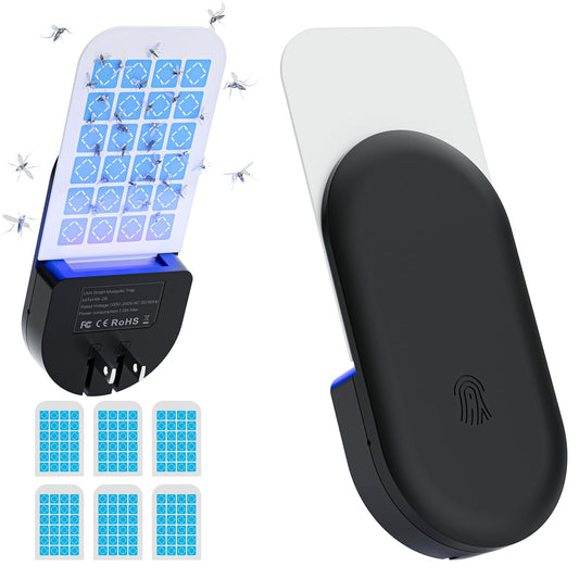 Flying Insect Trap, 2 in 1 Indoor Plug-in Fruit Fly Trap, 1 Trap Black and 6Glue Cards, Fruit Fly Traps for Gnat, Moth, Mosquito, Suitable for Every Part of The Home