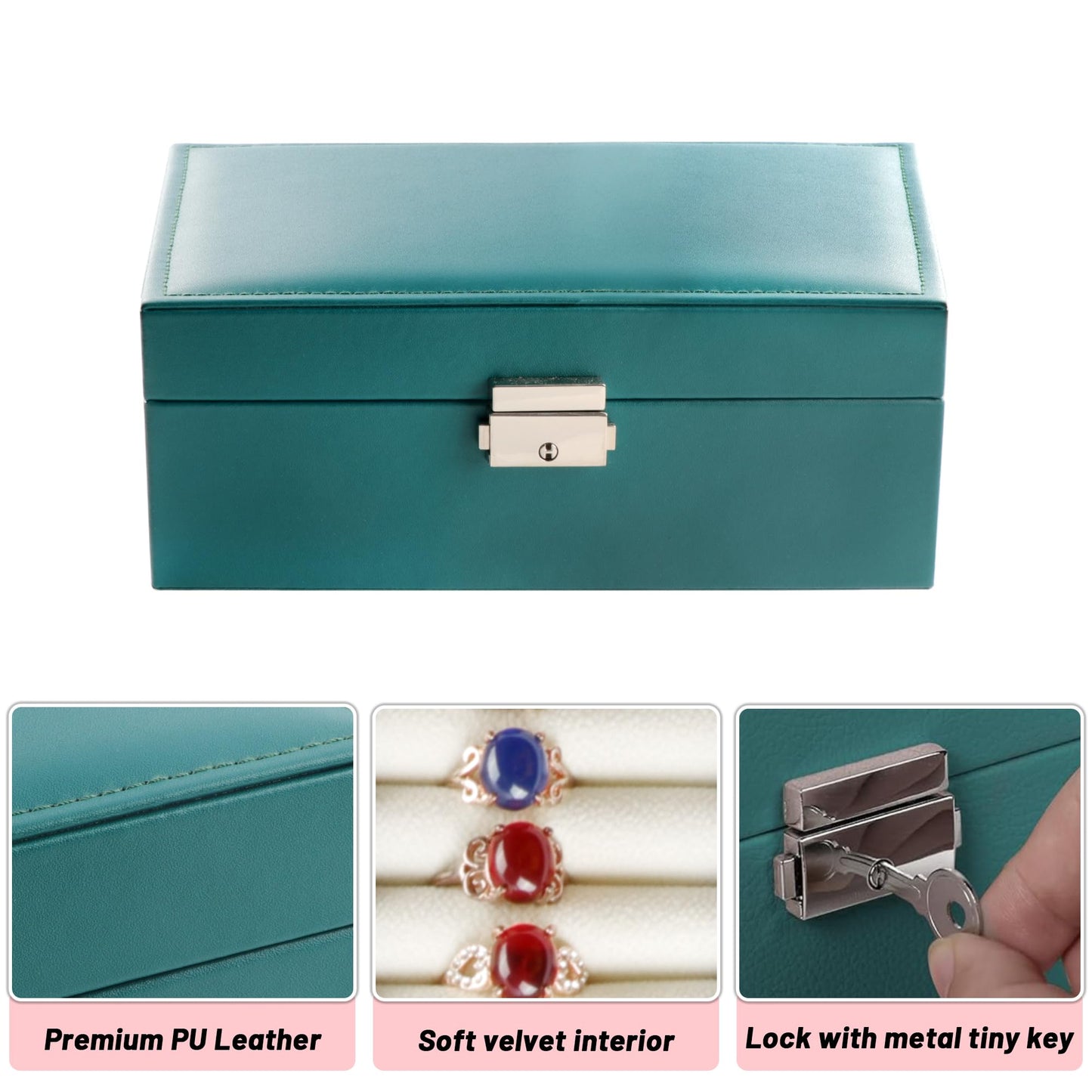 Homeanda Jewelry box 2 layer Jewelry box Leather Jewelry boxes for Women Girls Teens Jewelry organizer box Jewelry Storage box with lock(Green)
