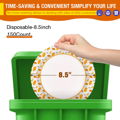 Ginkgo Paper Plates 8.5 Inch Bulk 150 Count, Thickened Heavy Duty Disposable Paper Plates for Party and Dinner