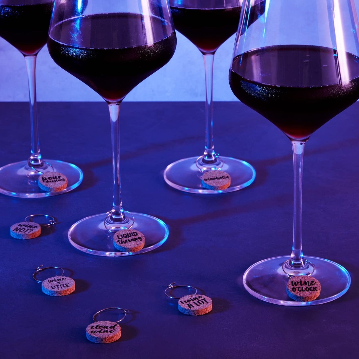 Juvale Wine Glass Charms - 1-Inch Circle Cork, 12-Pack - Wine Charms for Stem Glasses & Funny Party Decor - Birthday Party Favors