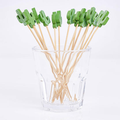 PuTwo Cocktail Picks Handmade Bamboo Toothpicks 100pcs 4.7” in Green Cacti