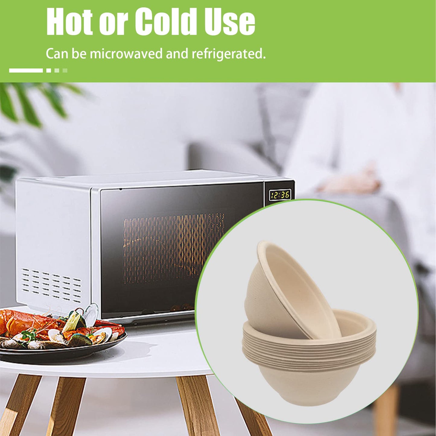 100 Pack 8oz Compostable Paper Bowls,Heavy-Duty Disposable Natural Bagasse Bowls,Biodegradable Soup Bowls,Eco-Friendly,Heat Resistant,for Ice Cream,Salad,Soup,Snack,Dessert,Pasta,Hot or Cold Use