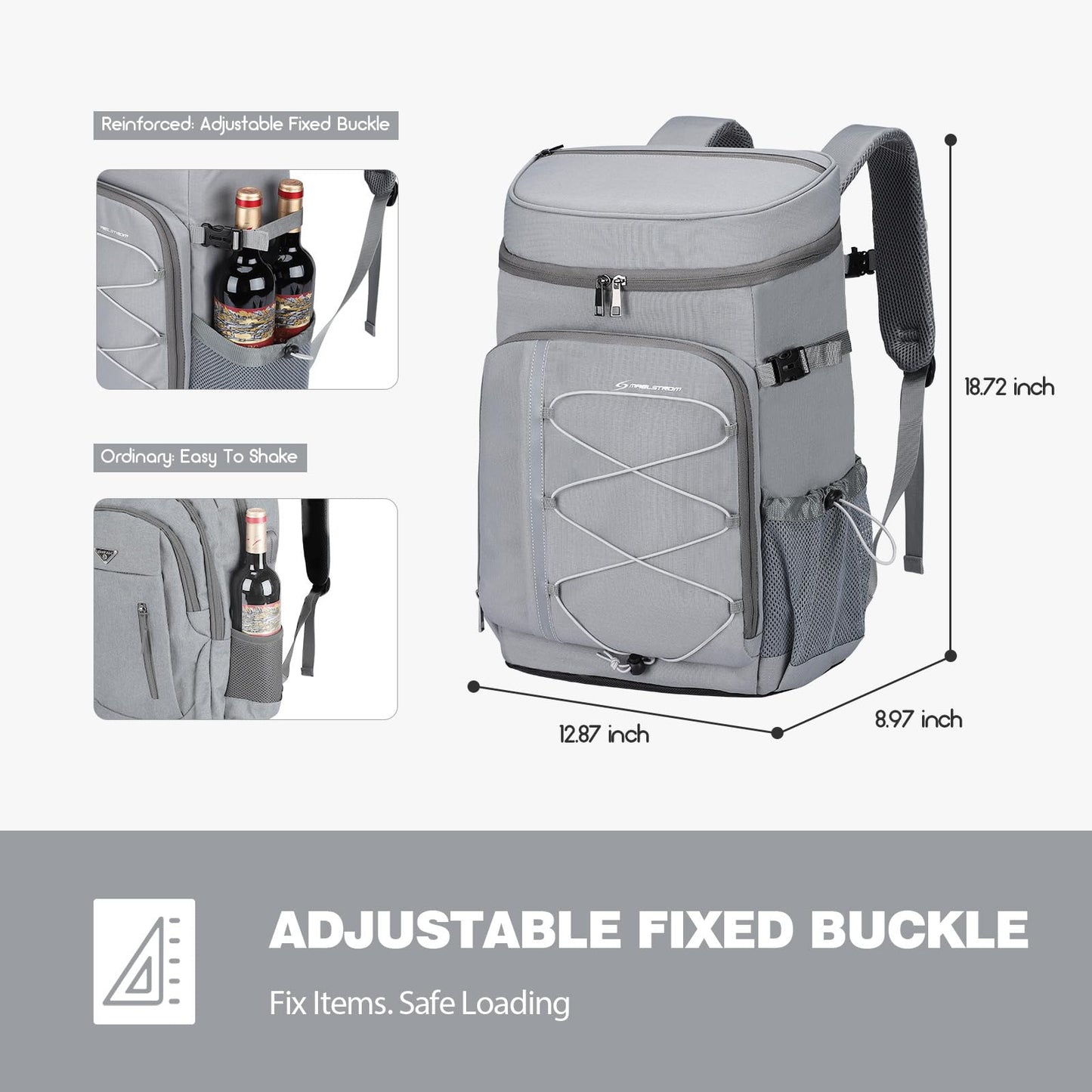 Maelstrom 35 Can Backpack Cooler Leakproof,Insulated Soft Cooler Bag,Beach / Camping Cooler,Ice Chest Backpack for Travel, Grocery Shopping,Kayaking,Fishing,Hiking,Grey