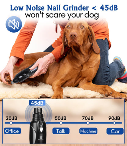 Petsaunter Dog Nail Grinder, 3 Grinding Heads, 2-Speed, LED Light, Touch-Switch, Quiet, Low-Vibration, Dog Nail Trimmers for Large, Medium, Small Dogs & Cats with Hard/Thick Nails (U-Dark Blue)