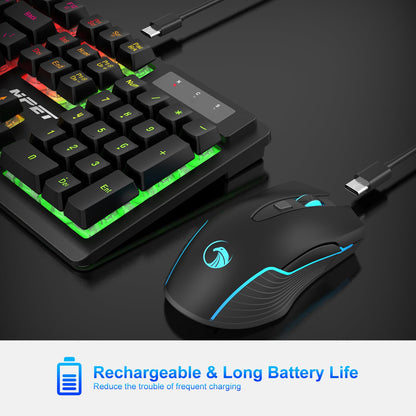 NPET S21 Wireless Gaming Keyboard and Mouse Combo, RGB Backlit Quiet Ergonomic Mechanical Feeling Keyboard, Gaming Mouse 3200DPI, for Desktop
