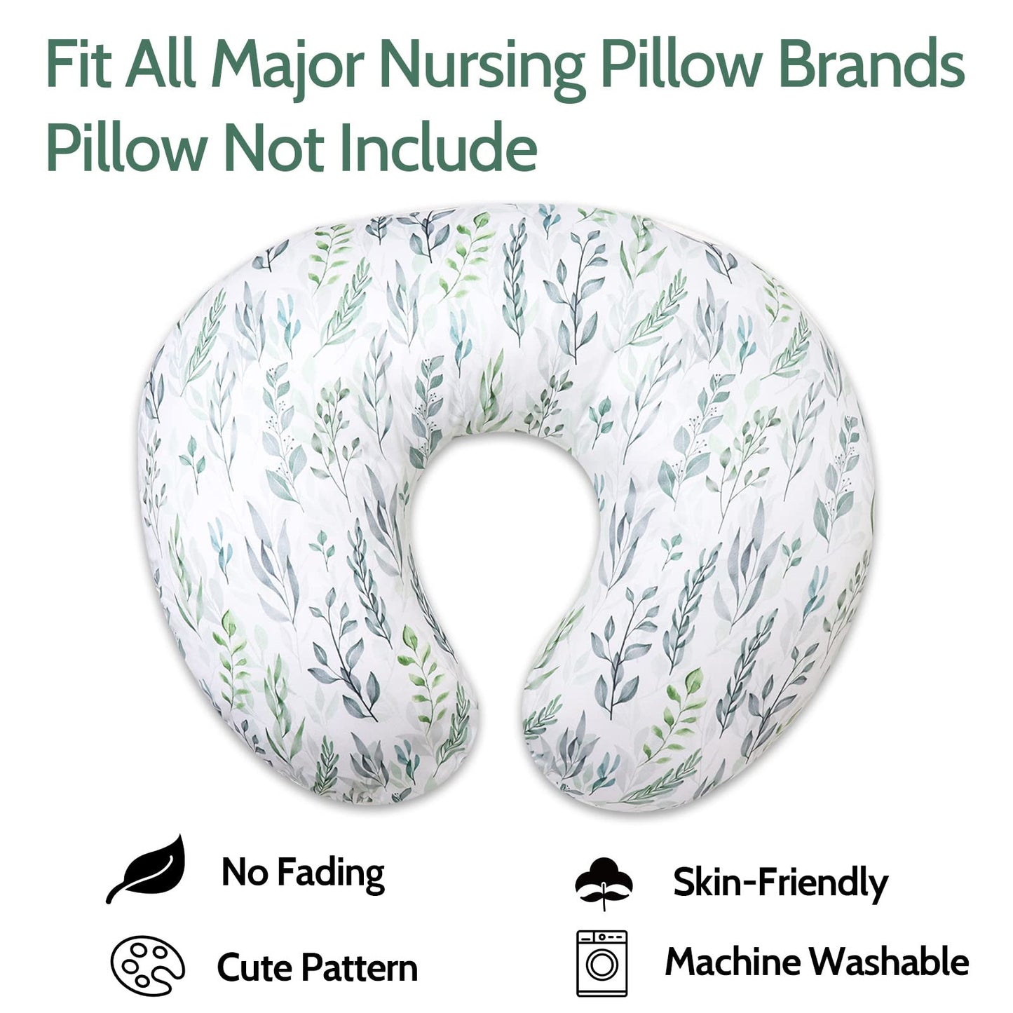 Nursing Pillow Cover Stretchy Removable Cover for Breastfeeding Pillows, Ultra Soft Comfortable Slipcover for Baby Girl and Boy, Green Leaf